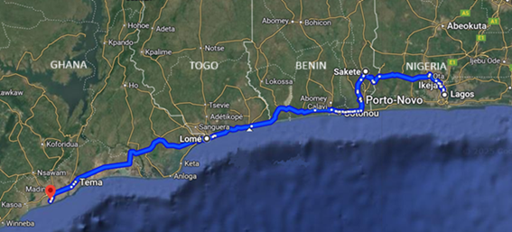Lagos to Accra route